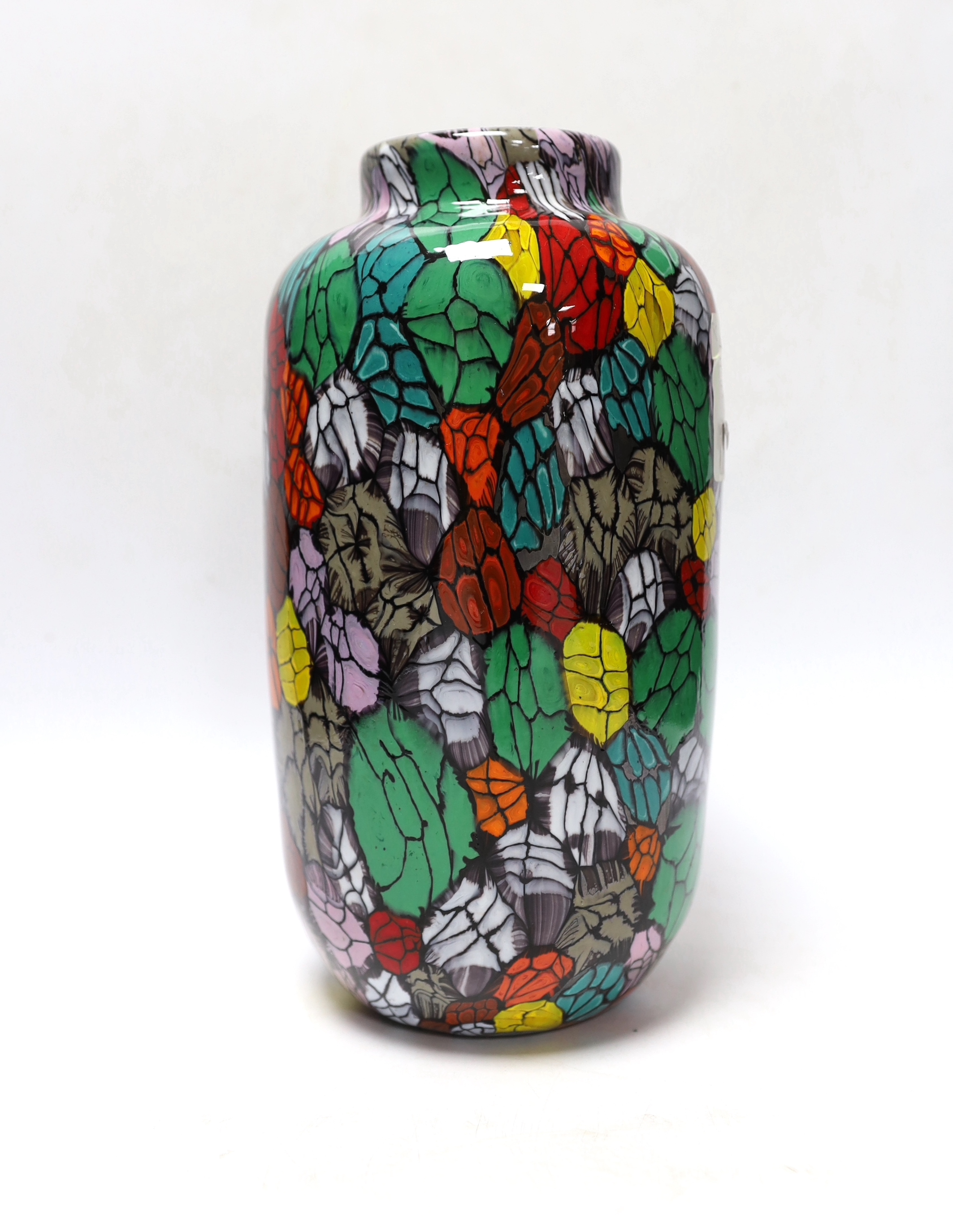 Vittorio Ferro (1932-2012) A Murano glass Murrine vase, with a multicoloured leaf design, signed, 27cm, Please note this lot attracts an additional import tax of 20% on the hammer price